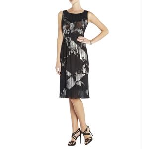 BCBGMAXAZRIA Black & Silver Zariah Pleated Cocktail Dress Size XXS